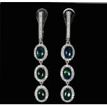 A pair of 925 silver drop earrings set with black opals surrounded by white stones, L. 4.8cm.