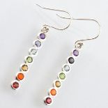 A pair of 925 silver rainbow drop earrings set with amethyst, iolite, topaz, peridot, citrine,