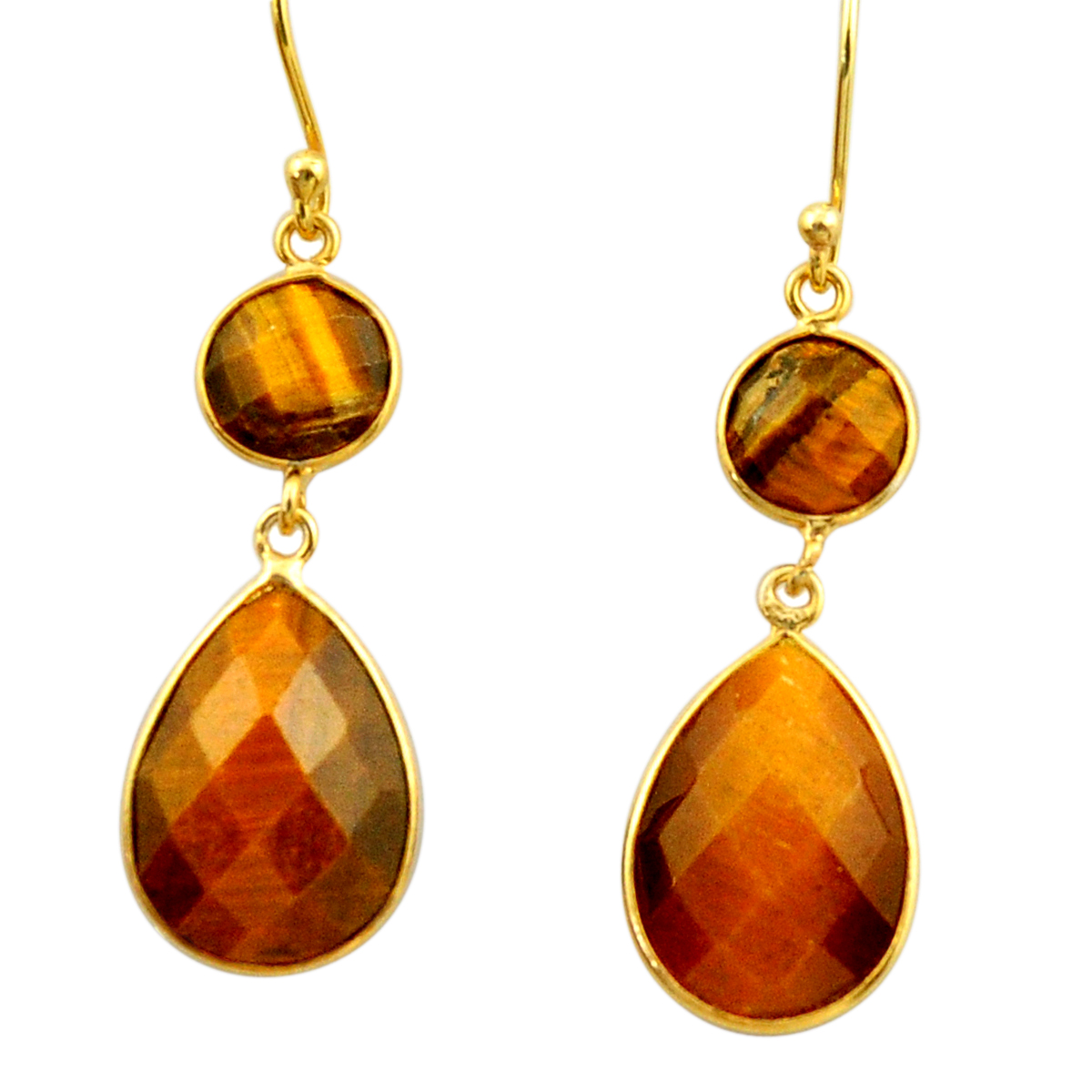 A pair of 925 silver tiger's eye set drop earrings, L. 4.3cm.