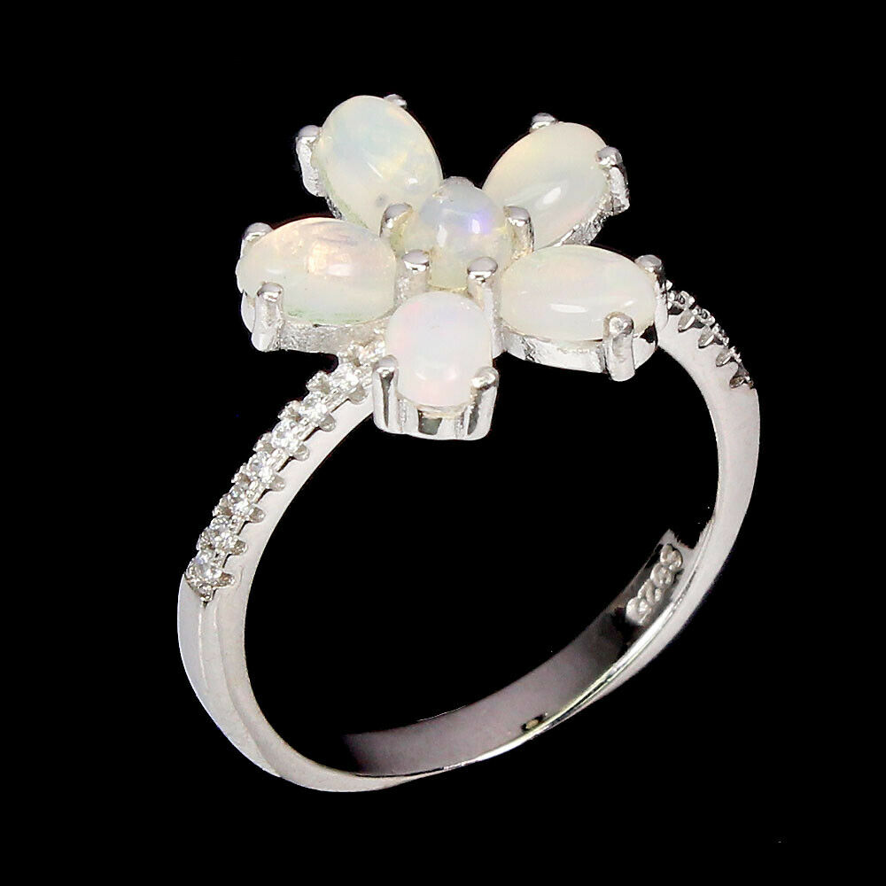 A 925 silver opal and white stone set ring, (O). - Image 2 of 2