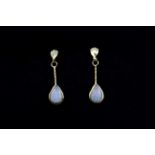 A pair of 9ct yellow gold marquise cut opal set drop earrings, L. 2.2cm.