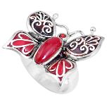 A 925 silver enamelled butterfly shaped ring set with onyx and garnet, (L).