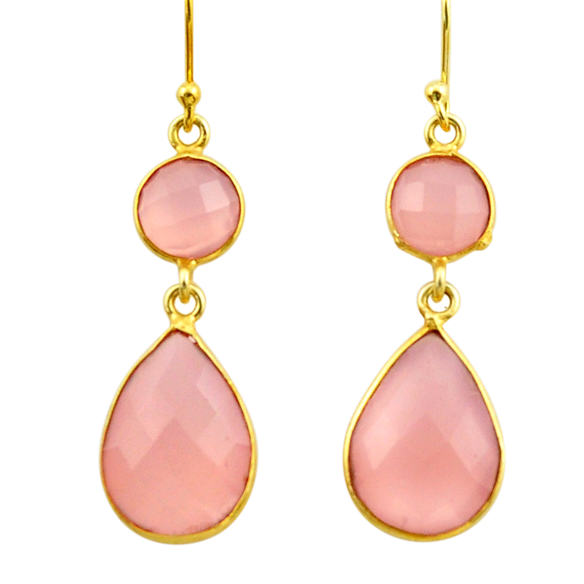 A pair of 925 silver gilt drop earrings set with faceted cut rose quartz, L. 4.6cm.