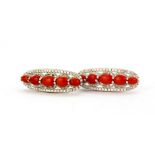 A pair of 925 silver coral and white stone set earrings, L. 2.6cm.