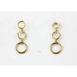 A pair of 14ct yellow gold (stamped 14k) drop earrings, L. 2cm.