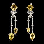 A pair of Art Deco style 925 silver drop earrings set with citrines and white stones, L. 3.5cm.