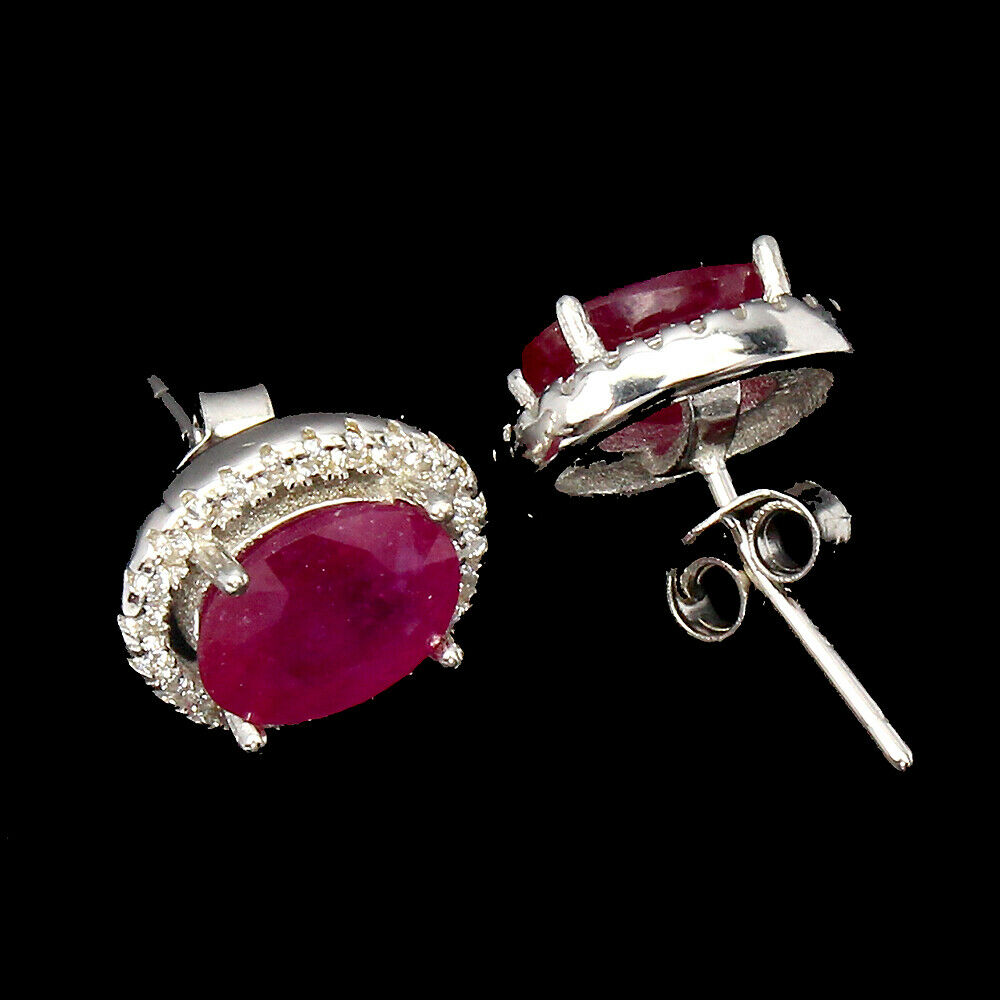 A pair of 925 silver oval cut ruby and white stone set cluster stud earrings, L. 1.1cm. - Image 2 of 2