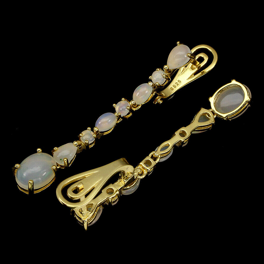 A pair of 925 silver gilt drop earrings set with cabochon cut opals, L. 4.5cm. - Image 2 of 2