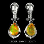 A pair of 925 silver drop earrings set with pear cut opals and white stones, L. 2.6cm.