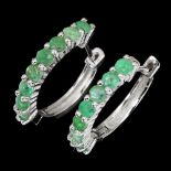 A pair of 925 silver emerald set hoop earrings, Dia. 1.5cm.