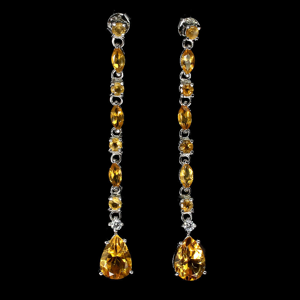 A pair of 925 silver drop earrings set with citrines and white stones, L. 5.8cm.