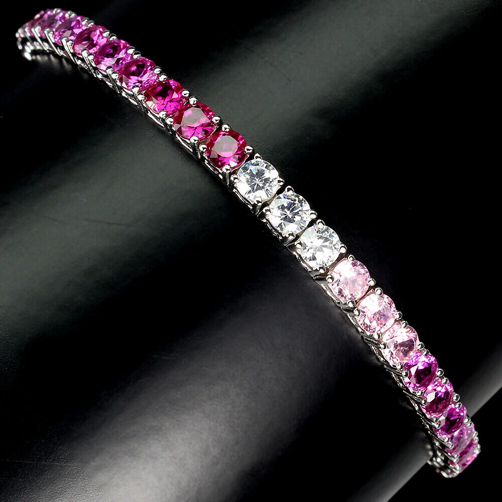 A 925 silver pink topaz and white stone set bracelet, L. 18cm. - Image 2 of 2