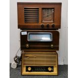 A little Maestro Pilot wooden radio together with two further vintage wooden radios.