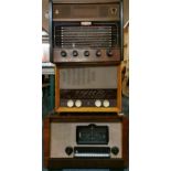 A 'His Masters Voice' wooden cased vintage radio together with an Ambassador vintage radio and a