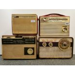 An Ekco portable transistor radios and three other vintage radios.