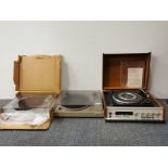 An Akai AP-B21 gramophone, a Technics SL-B210 stereo system and a Hacker Centurion radiogram unit.