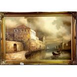 A framed oil on canvas of a Venetian canal scene, signed L. Costello, frame size 85 x 60cm.