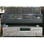 An Akai stereo receiver AA-R21L Adc 1600DD record player and a Teniks stereo graphics equilzer SH-