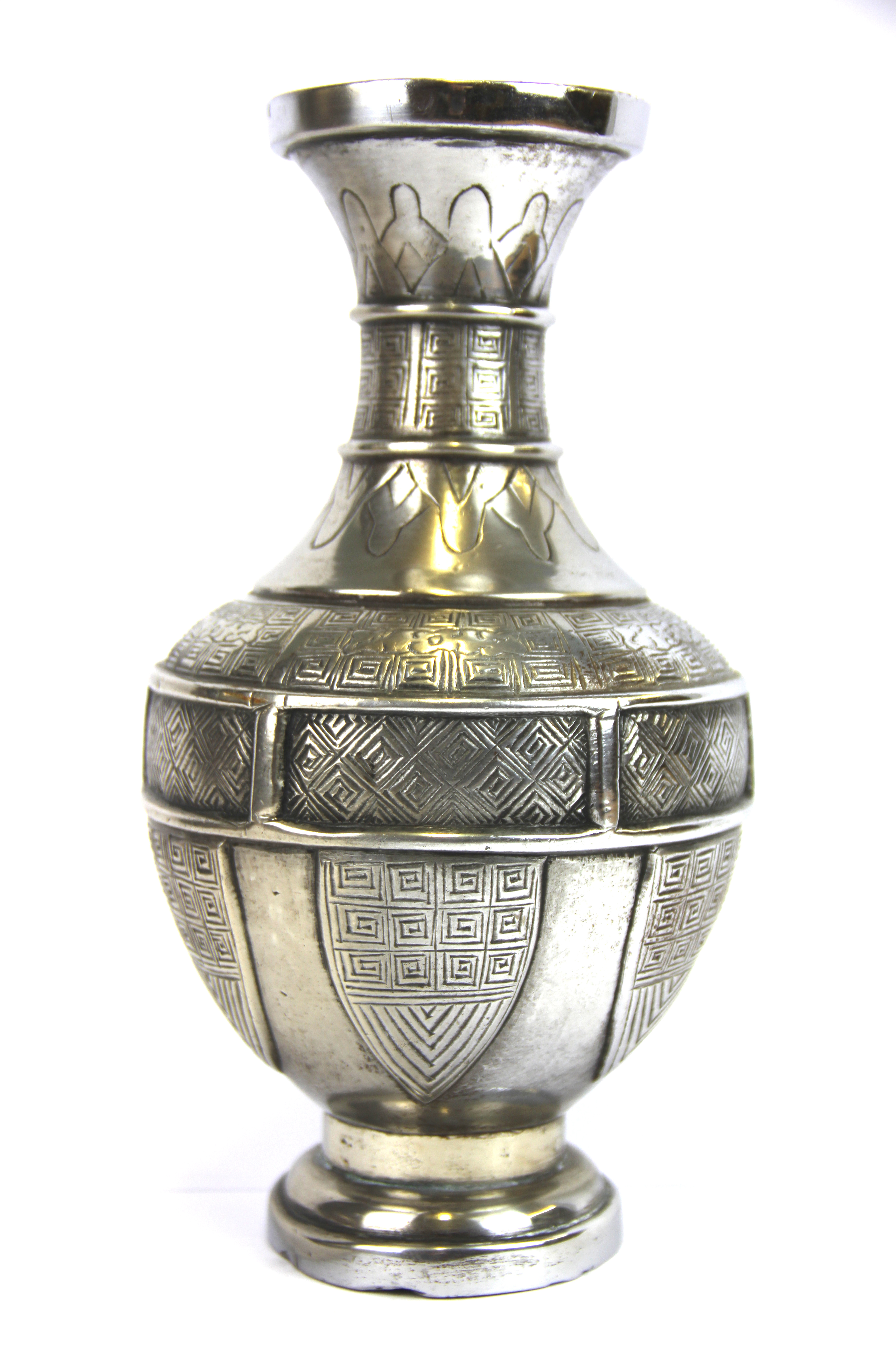 A mid-20th Century Chinese chromium plated vase, H. 25cm.