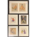 A group of five framed hand coloured Louis Wain (1860-1939) prints. Framed 35cm x 50cm.