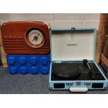 A Lego stereo CD boombox, L. 32cm. together with a Crosley CR8005A-TU modern portable record player,