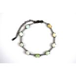 A matching 925 silver bracelet set with cabochon cut opals and white stones, L. 17cm.