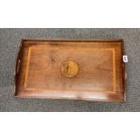 An Edwardian inlaid mahogany gallery tray, 59 x 35cm.