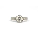 An 18ct white gold (stamped 750) ring set with an approx. 1.55ct brilliant cut diamond and
