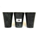 Three Chinese polished stone wine cups, H. 10cm.