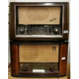 A wooden cased Blue spot Granada and a wooden cased Philips radios, largest 62 x 38 x 24cm.