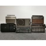 Six vintage transistors radios.