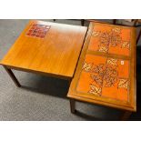 A 1970's ceramic tile topped coffee table, 98 x 53 x 43cm. together with A 1970's tile topped teak