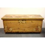 A 18th/early 19th Century hand painted pine trunk/chest, 110 x 42 x 50cm.