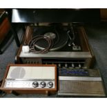 A Toshiba solid state stereo system together with a Grundig vintage radio and a further radio.