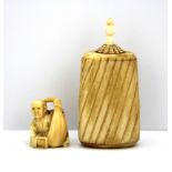 A 19th Century Japanese carved ivory Okimono, H. 3cm. together with a carved bone snuff bottle, H.