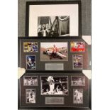 Three sport related frames of photographs for Leeds 1972, Nigel Mansel motor racing and a classic