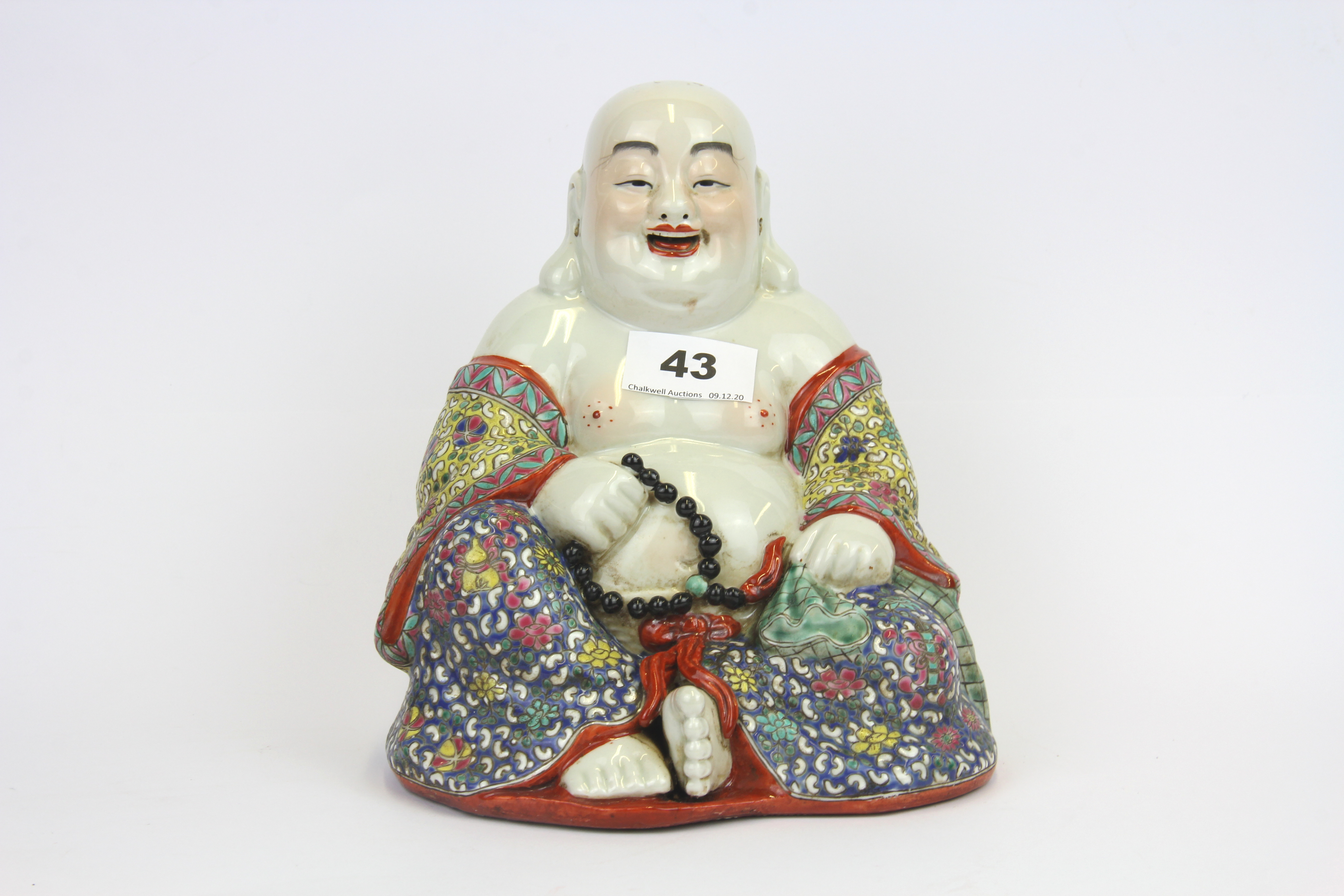 A mid-20th Century Chinese hand enamelled porcelain figure of Putai, H. 20cm.