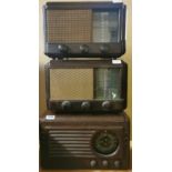 Two Philco Bakelite radios and a futher Bakelite vintage radio, largest 41cm.
