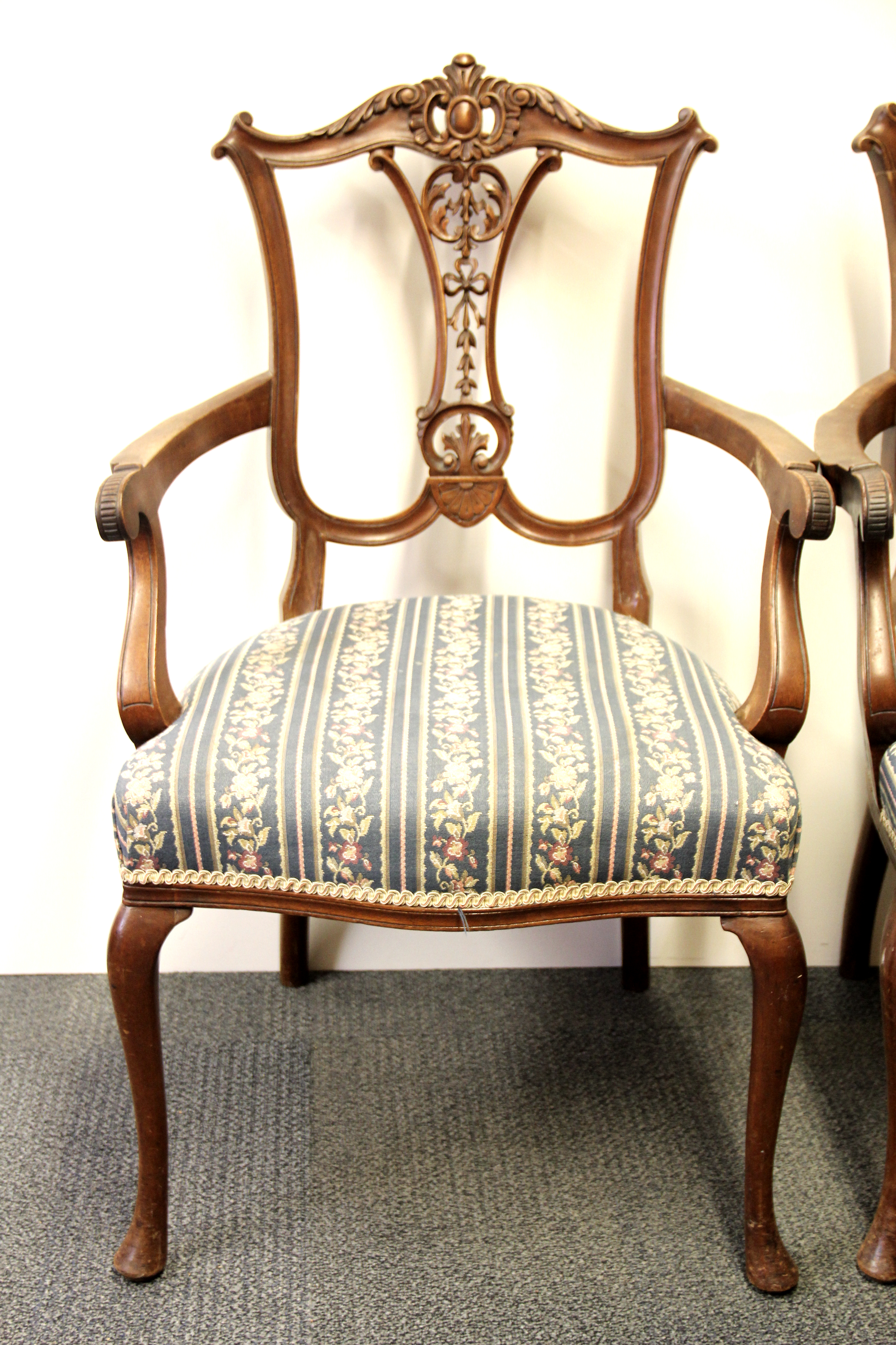 A pair of 19th Century carved beechwood arm chairs. - Image 2 of 2