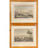 A pair of framed military battle scenes prints, c. 1880. Frame size 56 x 46cm.