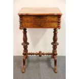 An early 19th Century walnut quarter veneered work box with rosewood and maple veneered interior, 50