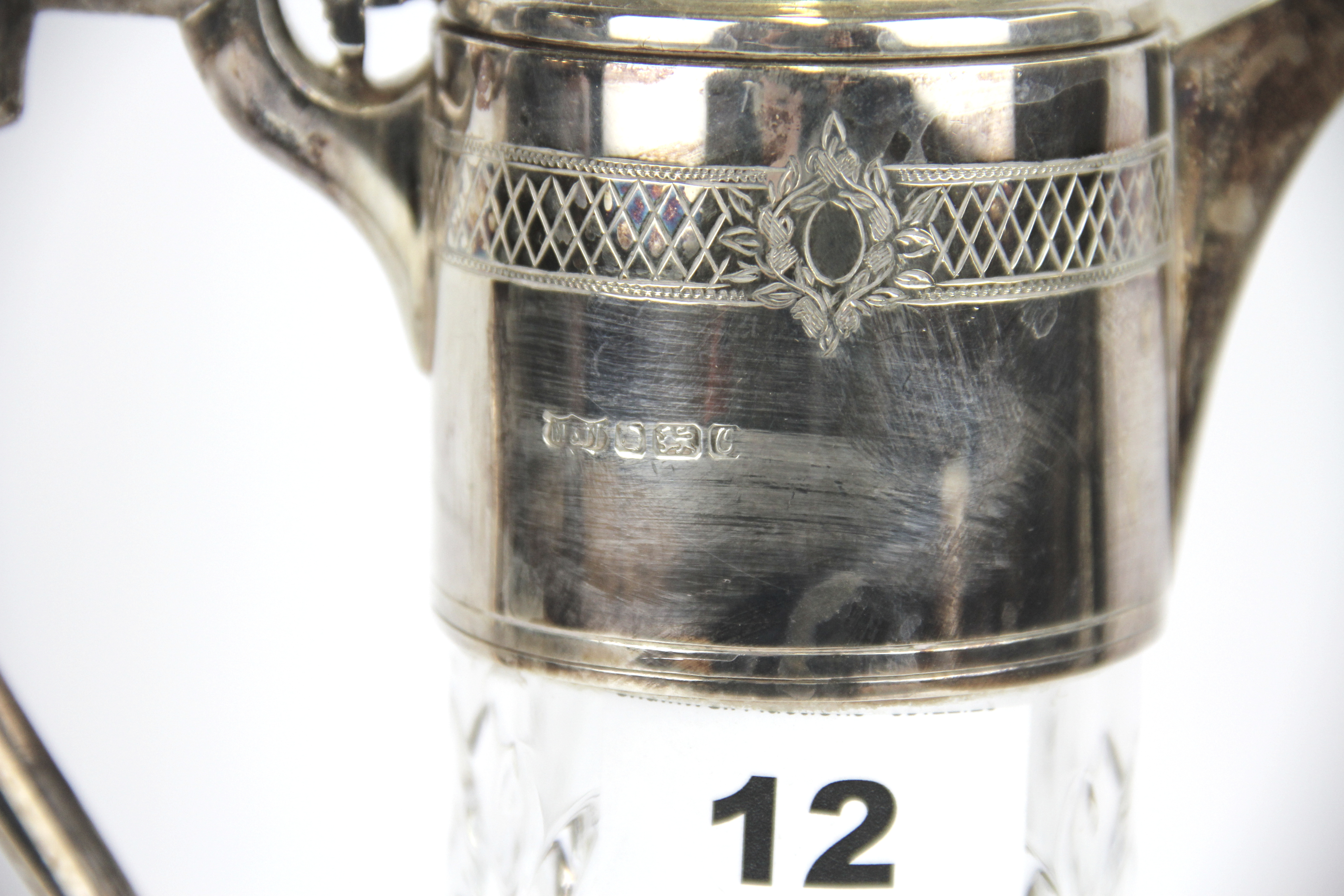 A hallmarked silver mounted cut glass claret jug, H. 31cm. - Image 2 of 2