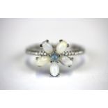 A 925 silver opal and white stone set ring, (O).