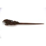 A lovely finely carved Chinese wooden hair pin, L. 18cm.