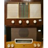 A wooden cased Philips radio, 23 x 37 x 61cm, together with a wooden cased KB radio, 58 x 23 x