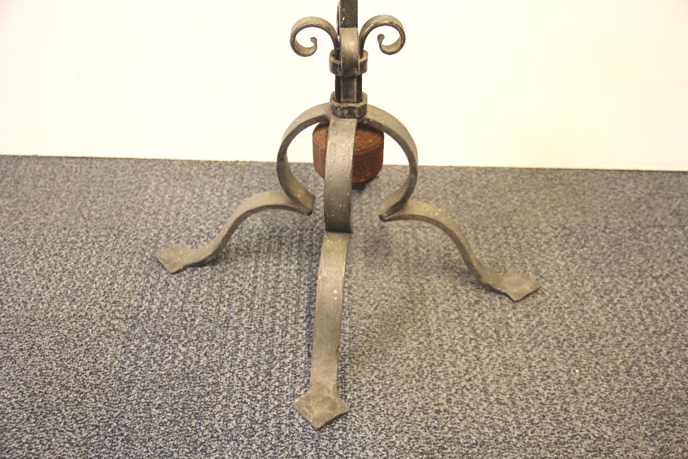 An early 20th Century ecclesiastical style iron candle holder converted for use with electricity, H. - Image 2 of 3
