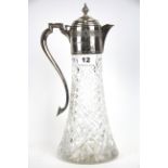 A hallmarked silver mounted cut glass claret jug, H. 31cm.