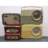 Two vintage Roberts portable radios with two Bush vintage portable radio and a baird vintage