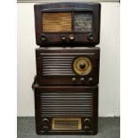 A Cossor Bakelite radio and two Radio Rentals Bakelite radios, tallest L. 43cm.