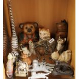 A group of mixed porcelain wood metal and resin figures of animals.